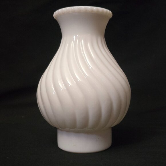 Vtg Swirl Hurricane Lamp Shade - Milk Glass - 5" W x 7" H  (3" Btm & Top) - Picture 3 of 6